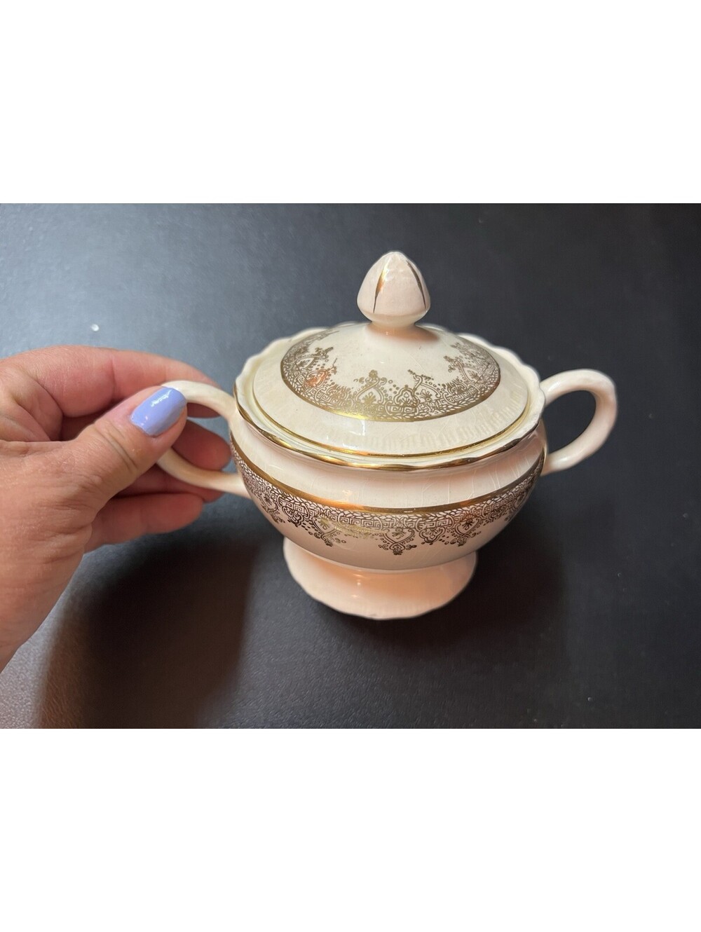 Vintage Harlem Crockery Co Pope Gosser China Sugar And Creamer Ivory w/ 22k Gold